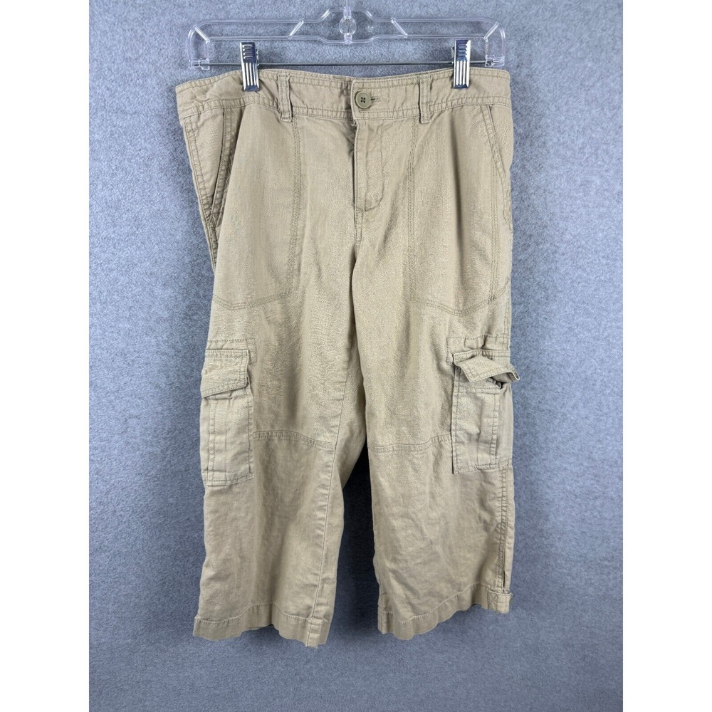 Banana‎ Republic Cropped Cargo Pants Women's 8 Tan Linen Cotton High Rise Casual